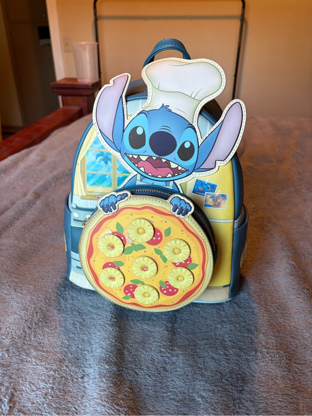 Loungefly Blue Stitch Chef Pizza Mini Backpack